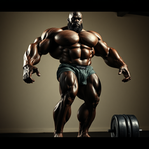A huge, muscular bodybuilder in black.