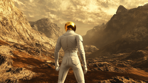 A Human in space suit on Mars