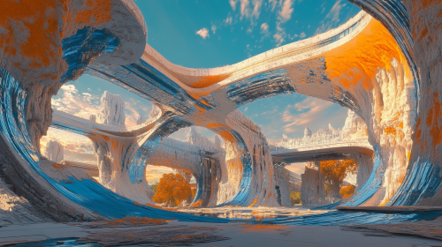 A hyper realistic blue and orange landscape image