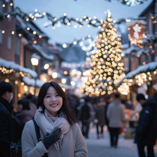 A hyper realistic winter night in European town
