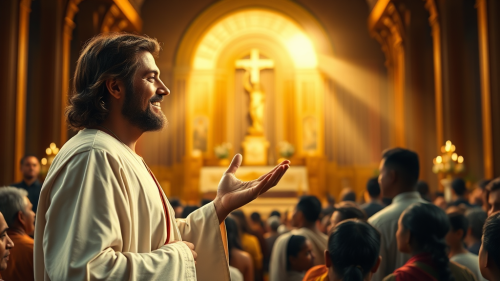 A kind Jesus in chapel blesses Kerala crowd.