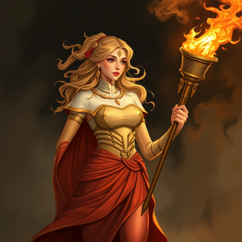 A lady holding a torch on a pedestal.