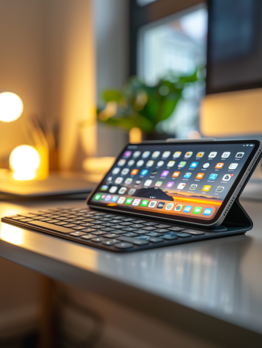 A magical keyboard and iPad on office desk