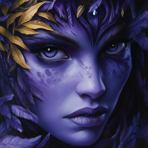 A magical purple elf with big eyes