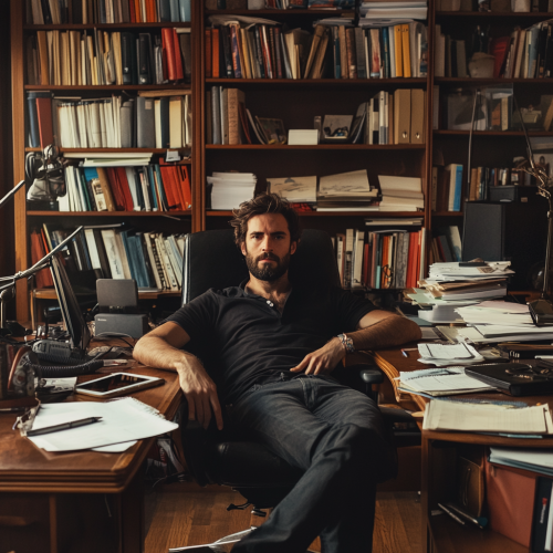 A man bored in office with distractions