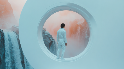A man in 40s in white spaceship.