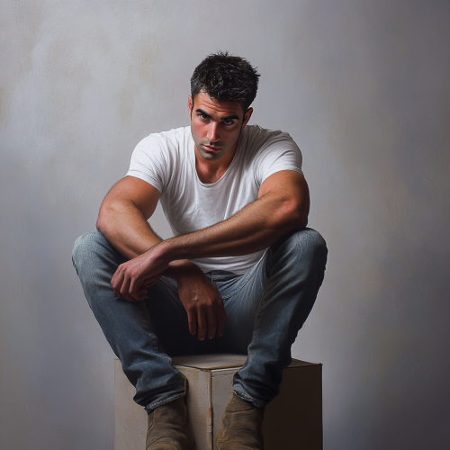 A man on box posing in realistic photo