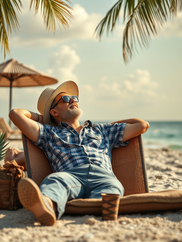 A man relaxing on a realistic holiday.