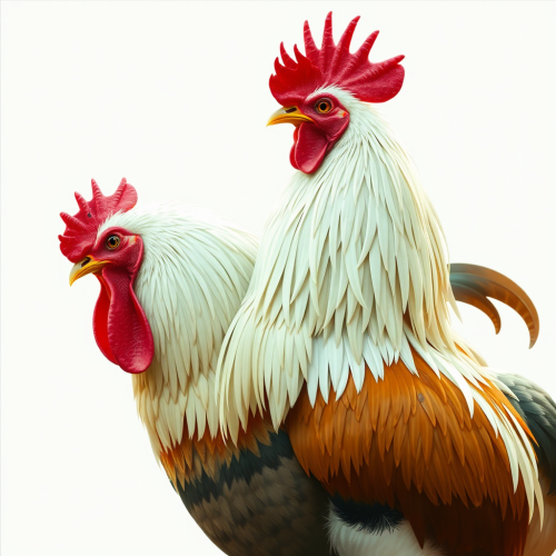 A man with a chicken beside him.