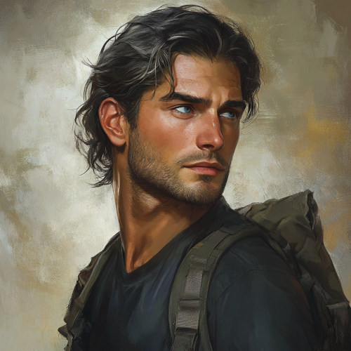 A man with different colored eyes walking.