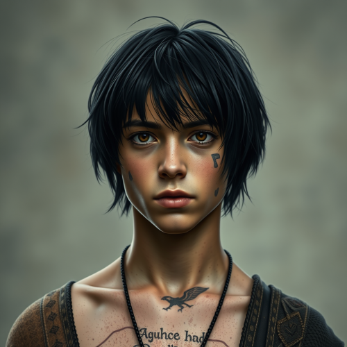 A medieval teenage boy with a tattoo