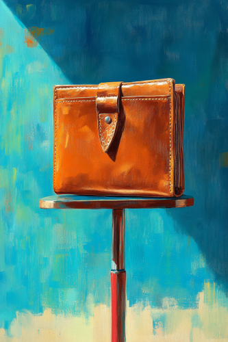 A men's leather wallet on display