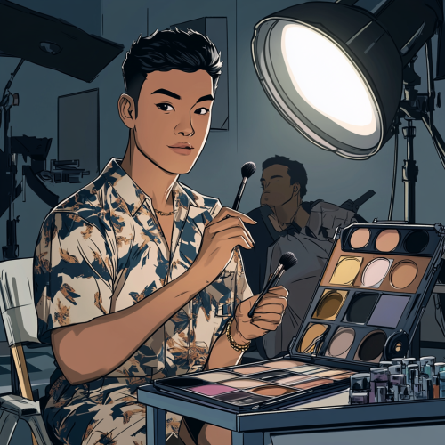 A meticulous makeup artist on film set.