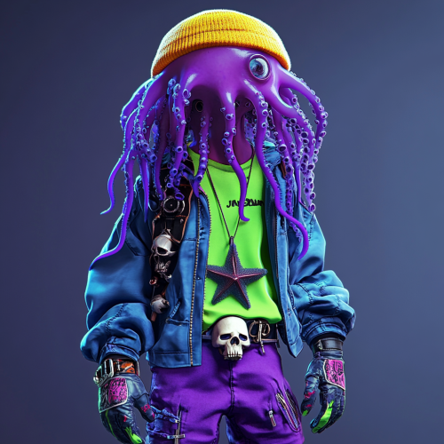 A mischievous purple jellyfish humanoid in punk style.
