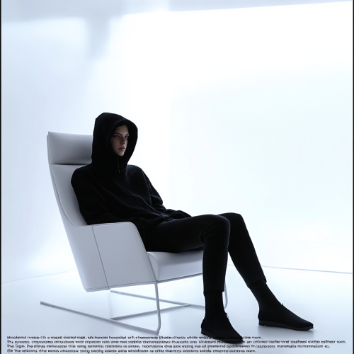 A model wearing black hoodie in white room