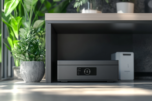 A modern home safe under an office desk