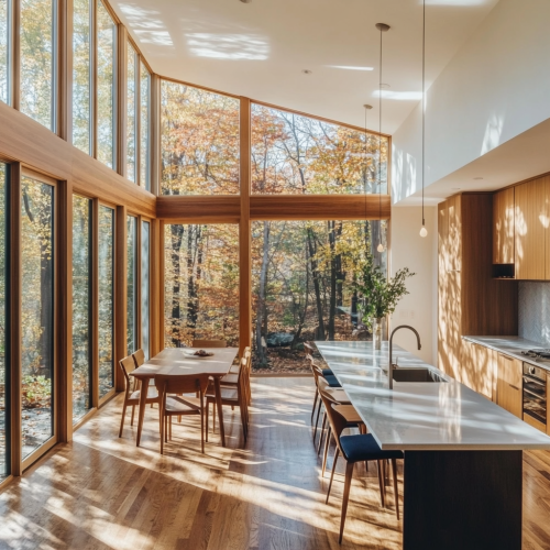 A modern house with natural light, open floor plan