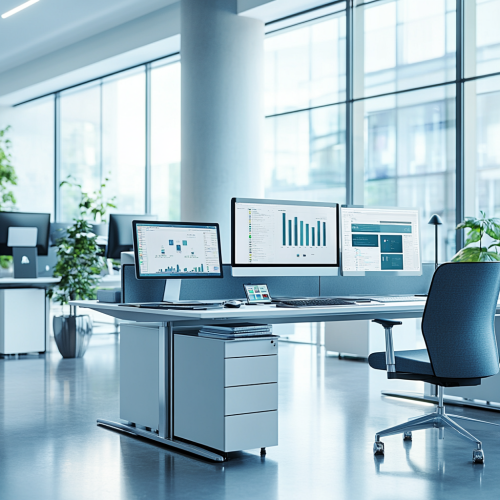 A modern office showcasing essential tools for business