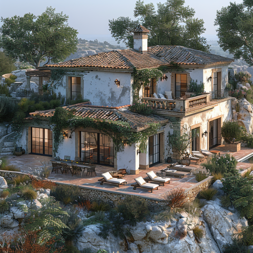 A modern two-story house on a hillside