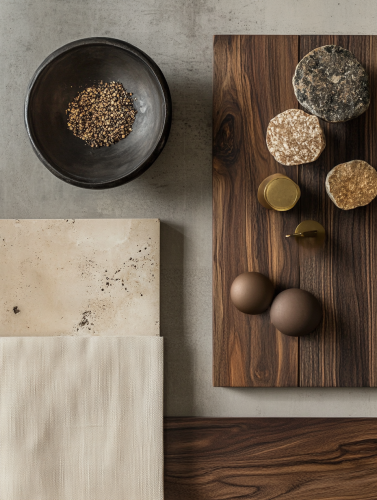 A moodboard of industrial style with natural elements