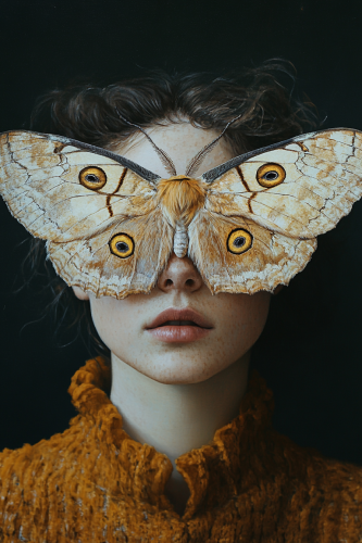 A mysterious person with moth covering face
