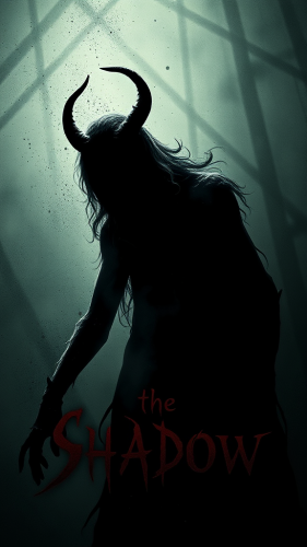 A mysterious shadow creature in a horror poster.