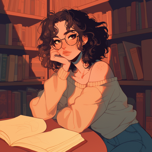 A nerdy girl studying in high school library