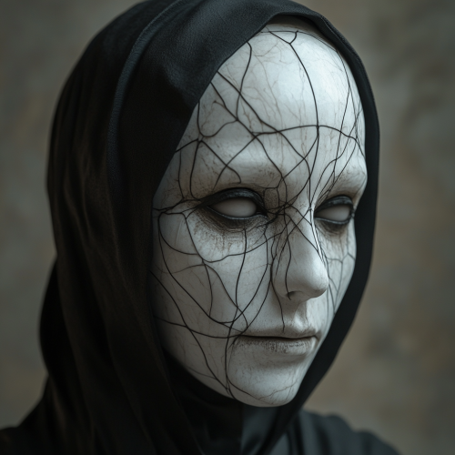 A nun wearing pale white skin and black mask.