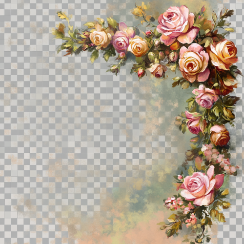 A painted boho frame with roses in corner