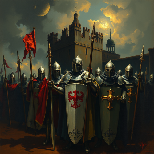 A painted knight templar in a solemn night