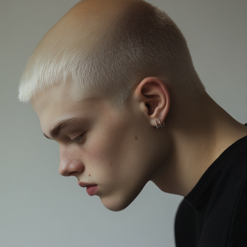 A pale young man with piercings in profile