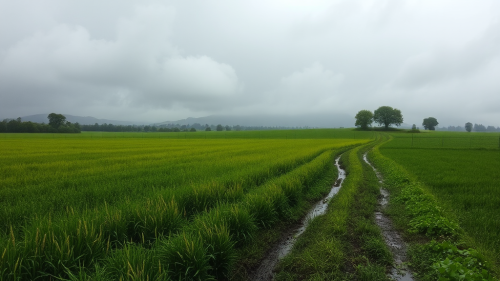 A path through a wet countryside field. A path through a wet countryside field.