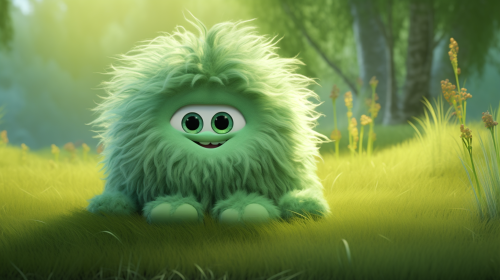 A peaceful green monster lying in calm nature.