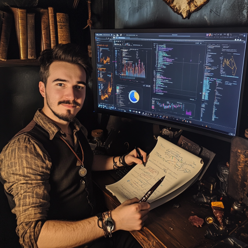 A photo of Ricky working hard on computer