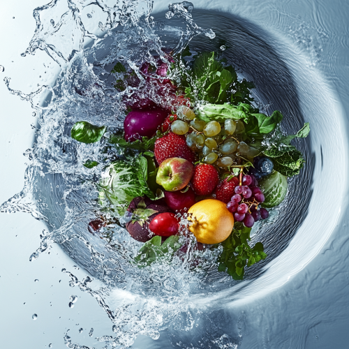 A picture of a water vortex with fruit