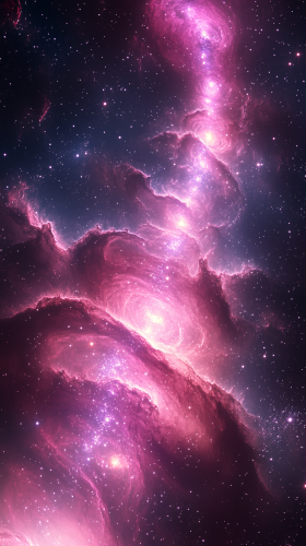 A pink and purple galaxy full of stars