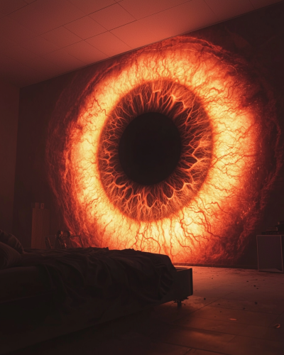 A powerful God watching an awake person in bed