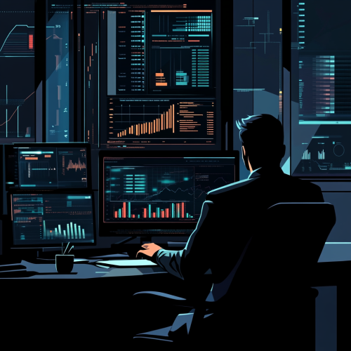 A professional analyzes charts in sleek work office