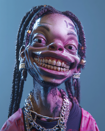 A rapper cook with robotic face in urban fashion