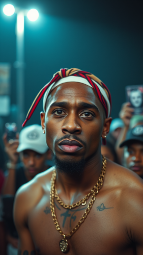 A rapper performing on stage at a concert.