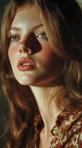 A realistic 1970s woman's beautiful face photo