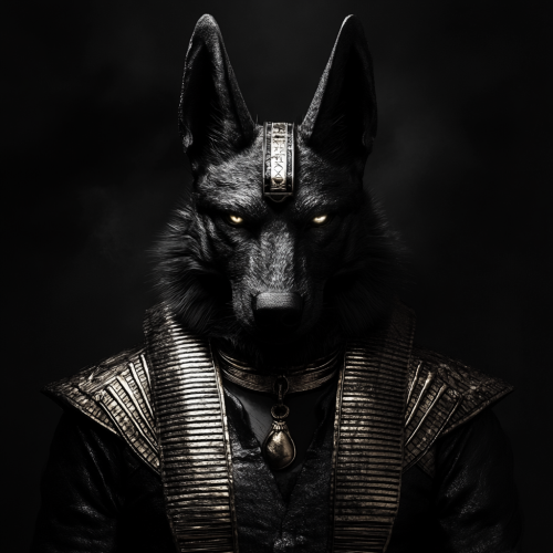 A realistic Anubis with light fur and high contrast
