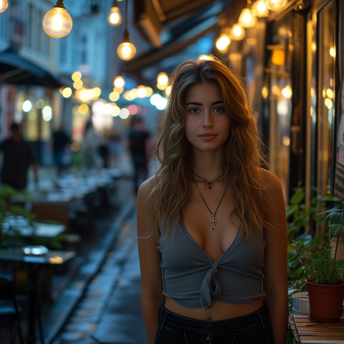 A realistic photo of a street at night.