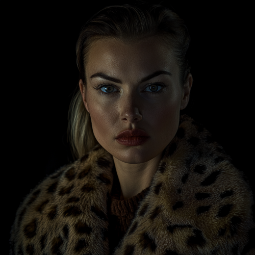 A realistic portrait of woman in leopard coat