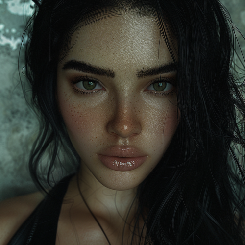 A realistic portrait with shiny hair and eyes