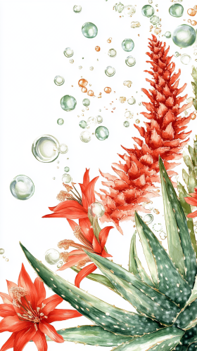 A red and green theme with bubbles and flair