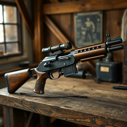 A retro machine gun design in hex pattern.