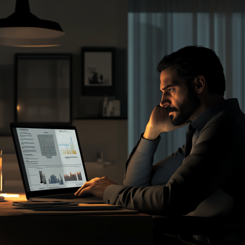 A sad professional looking at failed marketing campaign.