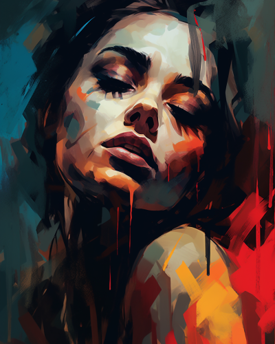 A sad woman in abstract art, expressing sorrow