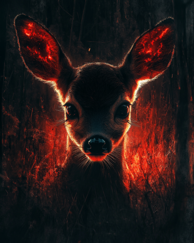 A scary deer in a horror forest